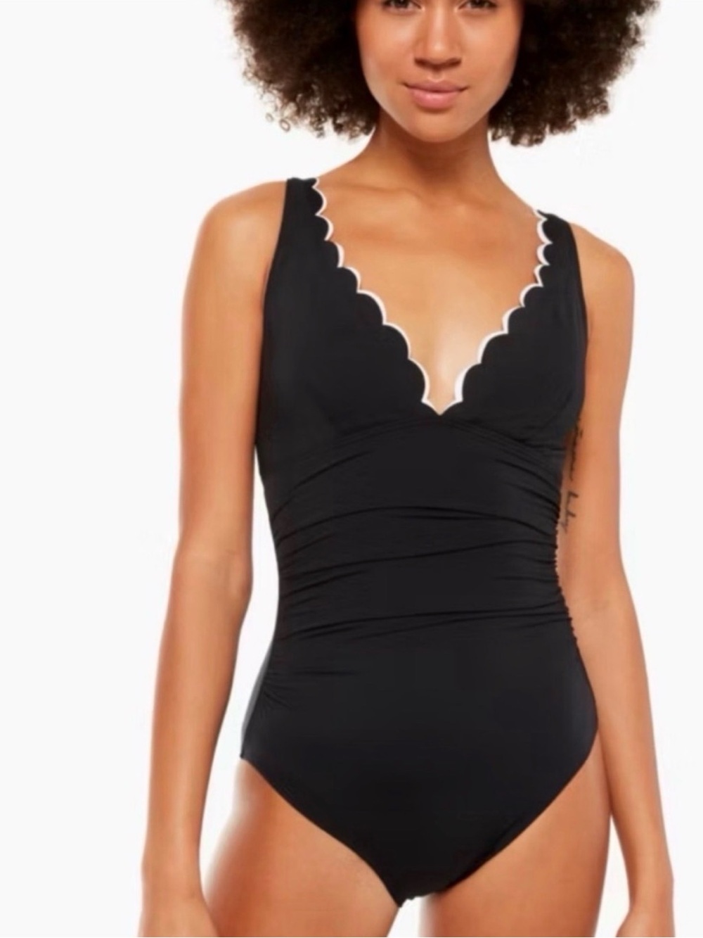 Kate Spade New York Scalloped V-Neck One-Piece Swimsuit Ruched